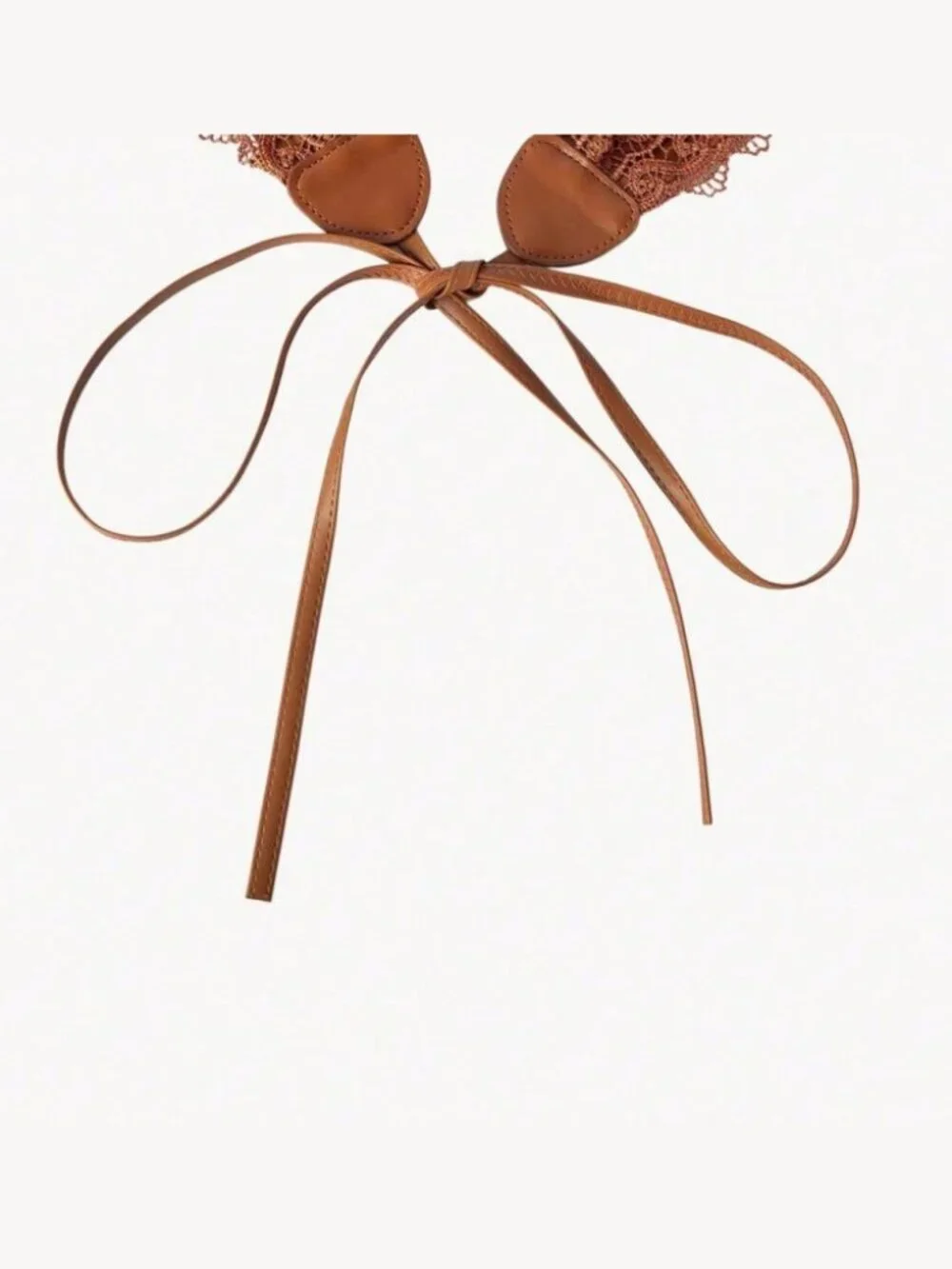 Rust Brown Crochet Lace Waist Belt with Tie Straps